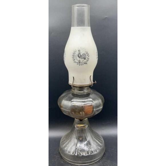 Antique Glass Oil Lamp w/ Frosted Etched Chimney 18″ Victorian Decor - Picture 1 of 15